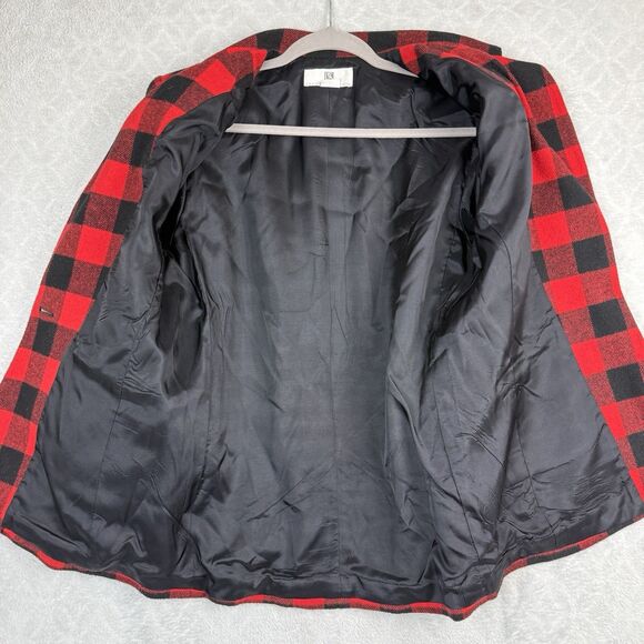 Vtg Wool Blend Blazer Jacket Women M/L Red Black Buffalo Check Plaid Hipster 90s - Picture 4 of 11